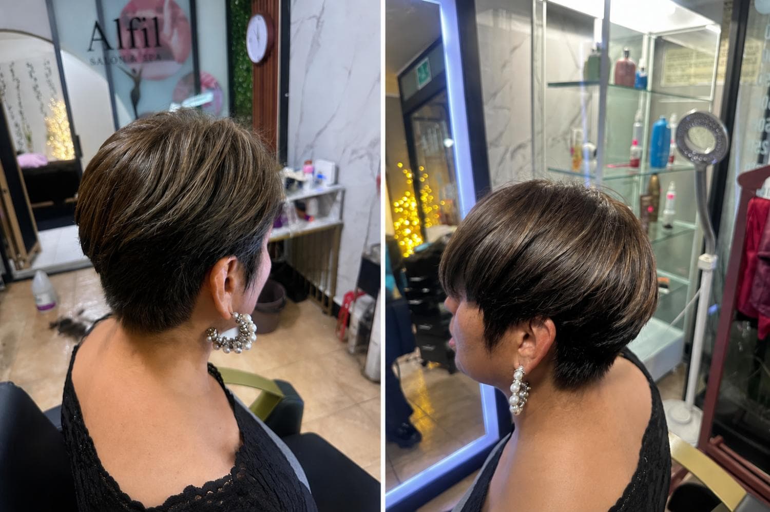 Corte pixie con reflejos, dos ángulos